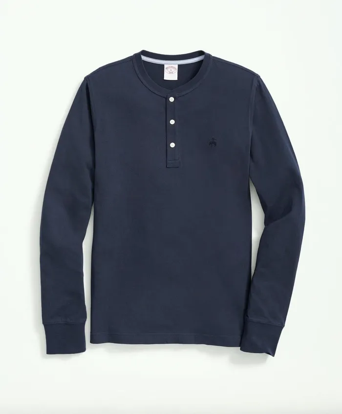 TShirts andamp Sweats Men Brooks Brothers Cotton Henley LongSleeve TShirt Navy