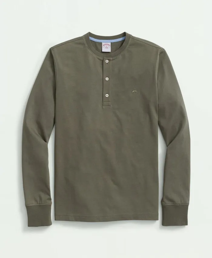 TShirts andamp Sweats Men Brooks Brothers Cotton Henley LongSleeve TShirt Olive