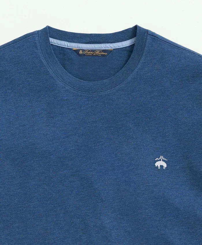 TShirts andamp Sweats Men Brooks Brothers Washed Supima Cotton Logo Crewneck TShirt Dark Denim Heather