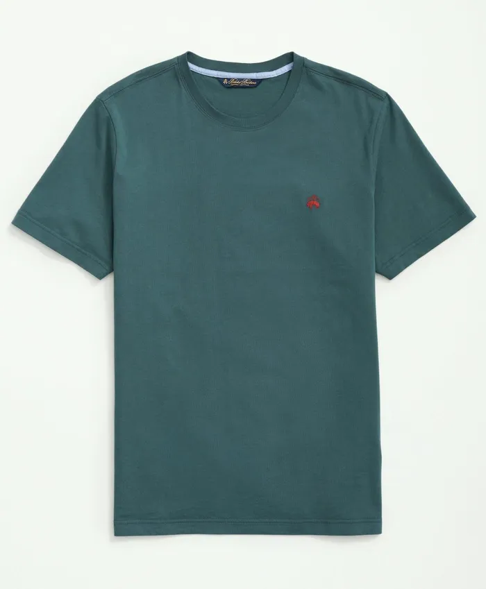 TShirts andamp Sweats Men Brooks Brothers Washed Supima Cotton Logo Crewneck TShirt Dark Green