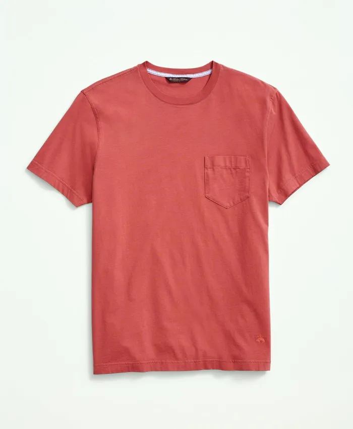 TShirts andamp Sweats Men Brooks Brothers Washed Supima Cotton Pocket Crewneck TShirt Light Red