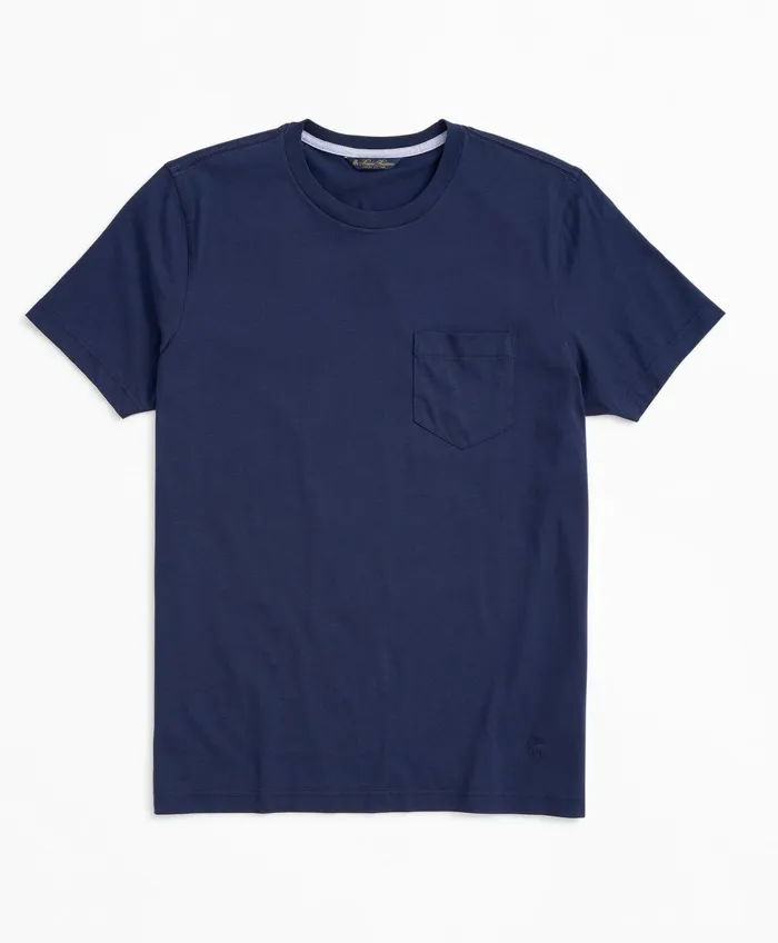 TShirts andamp Sweats Men Brooks Brothers Washed Supima Cotton Pocket Crewneck TShirt Navy
