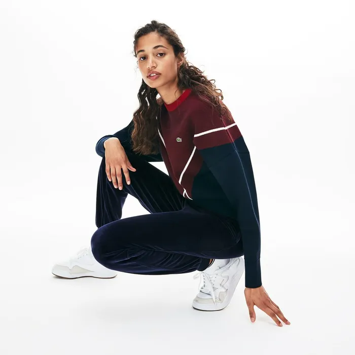 Tapered Velour Terry Sweatpants Navy Blue Womens Lacoste Pants and Shorts Store Tapered Velour Terry Sweatpants Navy Blue Womens Lacoste Pants and Shorts Store