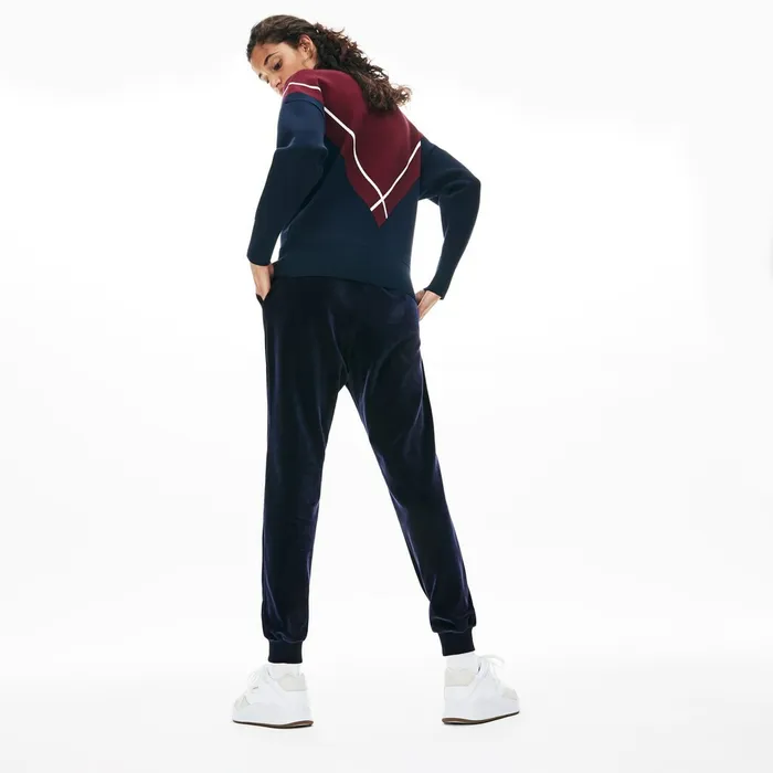 Tapered Velour Terry Sweatpants Navy Blue Womens Lacoste Pants and Shorts Store