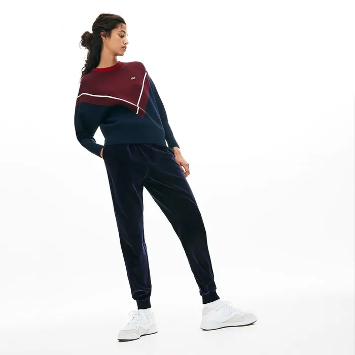 Tapered Velour Terry Sweatpants Navy Blue Womens Lacoste Pants and Shorts Store