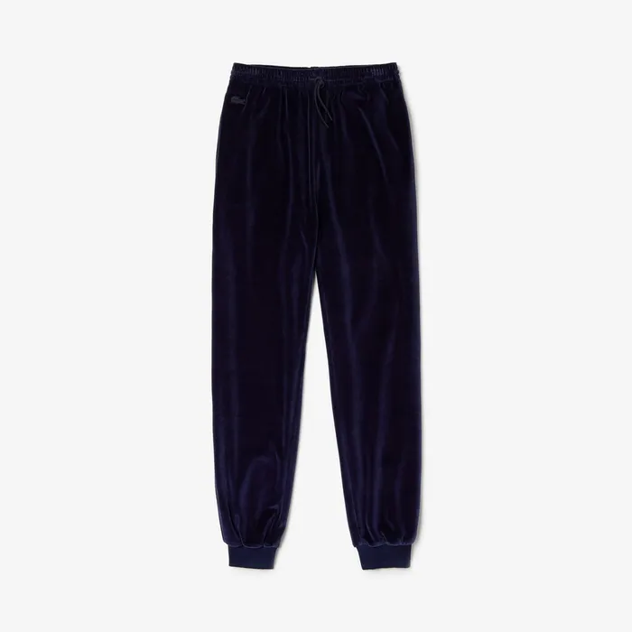 Tapered Velour Terry Sweatpants Navy Blue Womens Lacoste Pants and Shorts Store