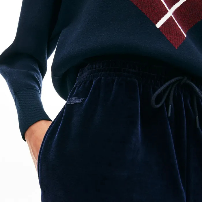 Tapered Velour Terry Sweatpants Navy Blue Womens Lacoste Pants and Shorts Store