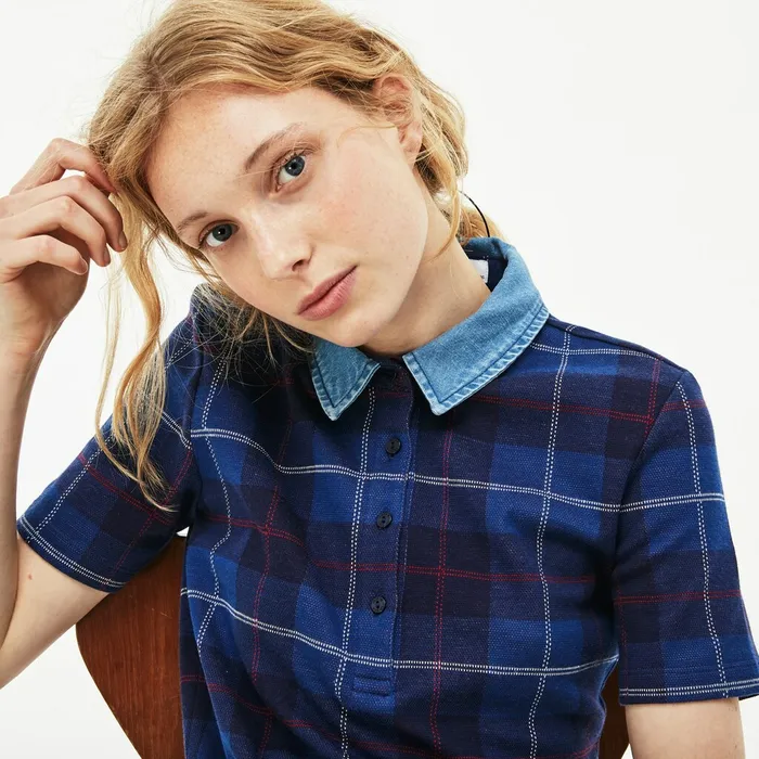 Tartan Check Cotton Jacquard Polo Navy BlueBlue Womens Lacoste Polos Online Outlet Store Tartan Check Cotton Jacquard Polo Navy BlueBlue Womens Lacoste Polos Online Outlet Store