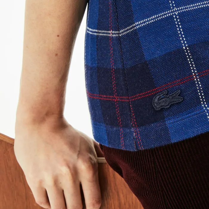 Tartan Check Cotton Jacquard Polo Navy BlueBlue Womens Lacoste Polos Online Outlet Store
