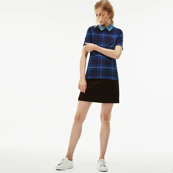 Tartan Check Cotton Jacquard Polo Navy BlueBlue Womens Lacoste Polos Online Outlet Store