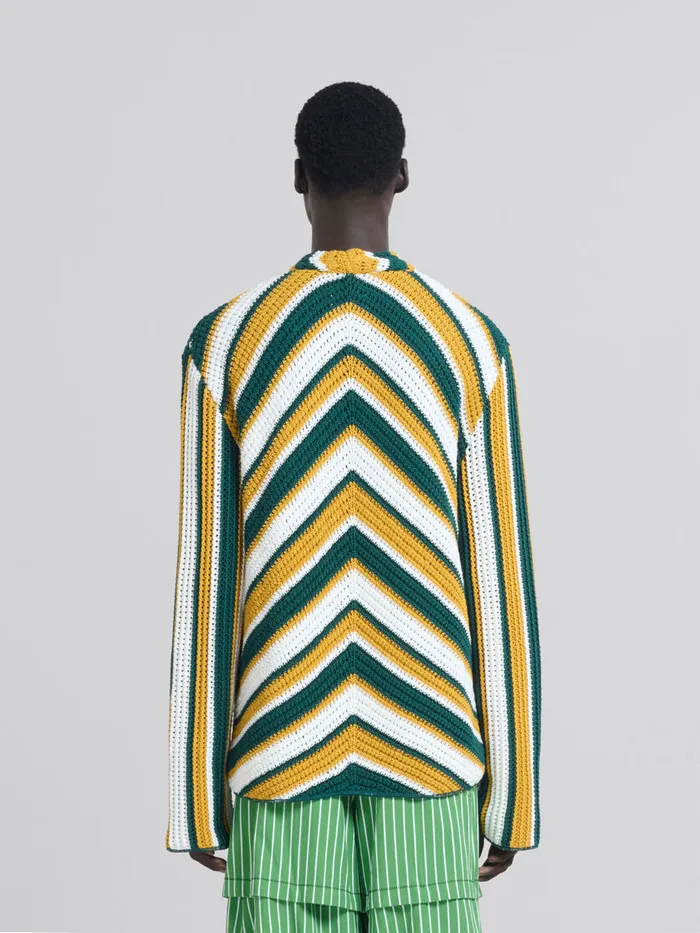 Teal And Yellow Crochet Cardigan With Chevron Pattern Men Marni Knitwear