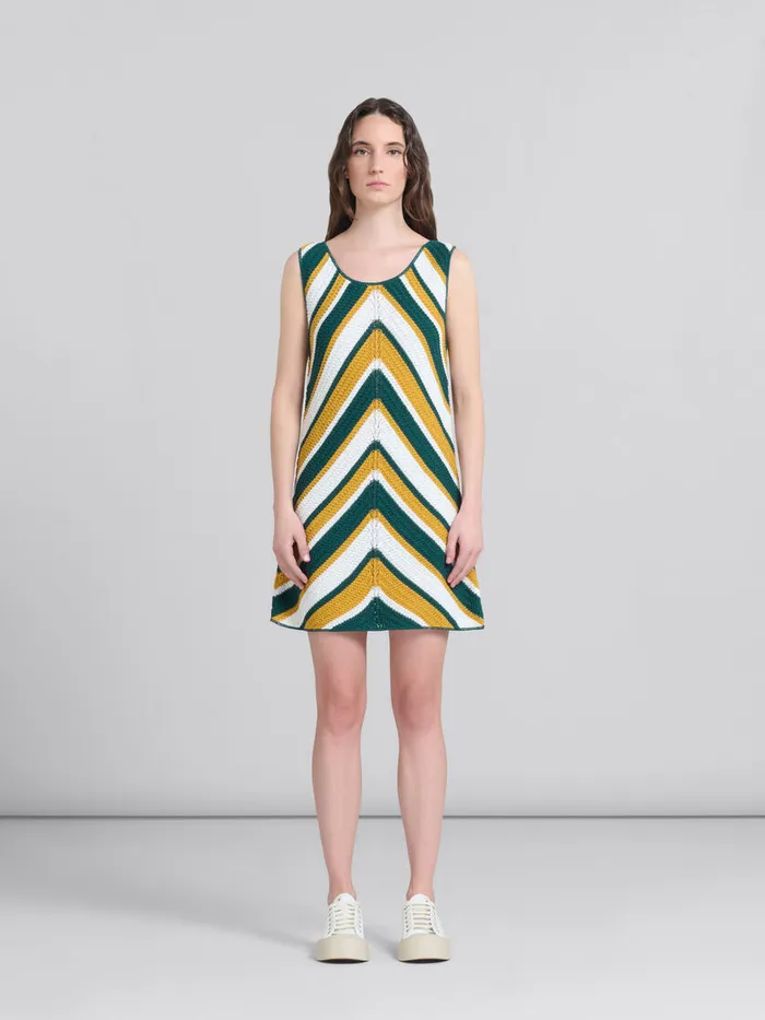 Teal And Yellow Crochet Dress With Chevron Pattern Women Marni Dresses