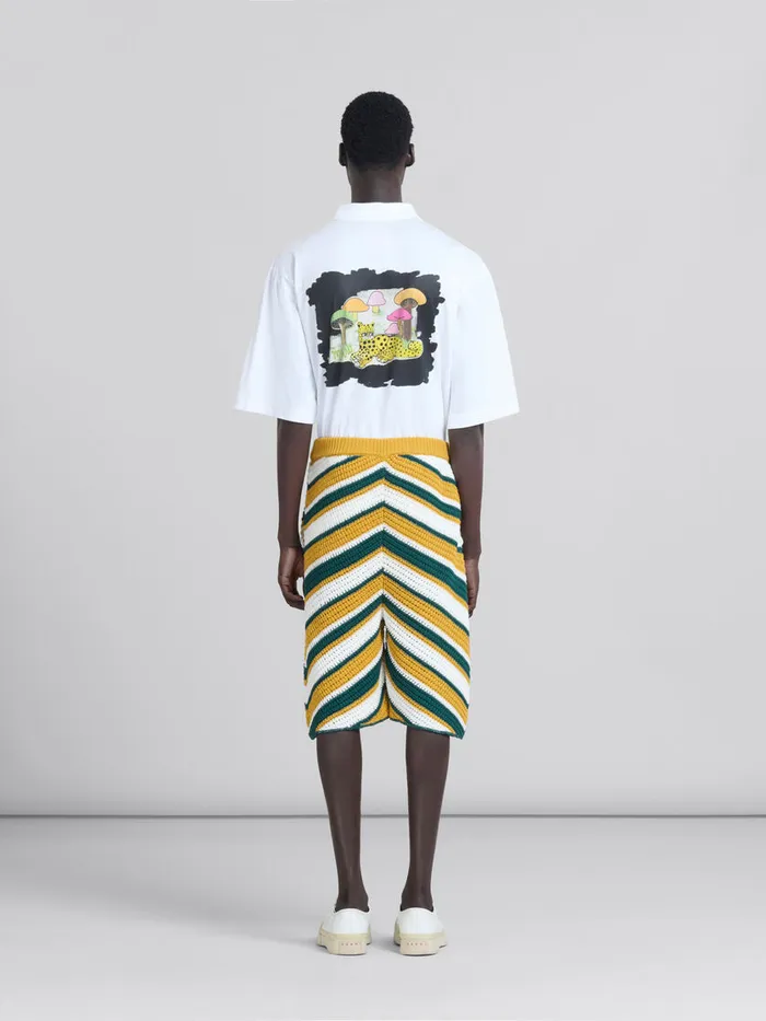 Teal And Yellow Crochet Shorts With Chevron Pattern Men Marni Pants