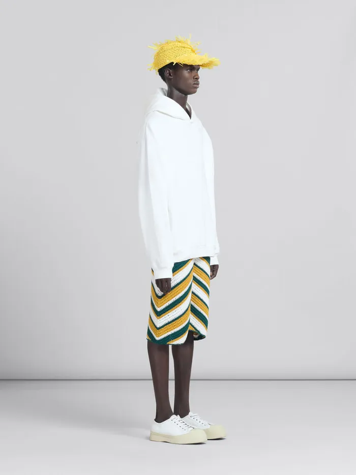 Teal And Yellow Crochet Shorts With Chevron Pattern Men Marni Pants