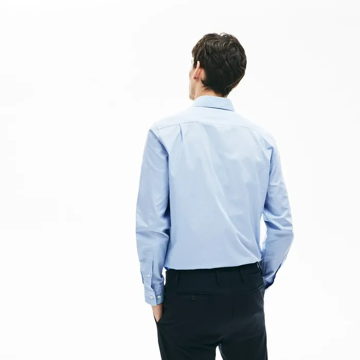 Textured Cotton Shirt Light BlueWhite Mens Lacoste Button Down Shirts Casaul