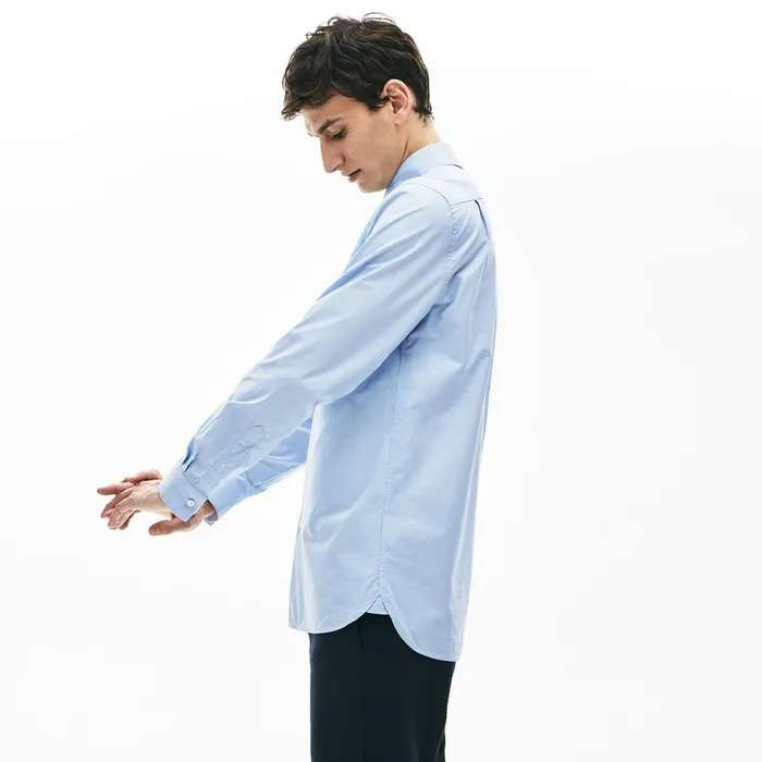 Textured Cotton Shirt Light BlueWhite Mens Lacoste Button Down Shirts Casaul