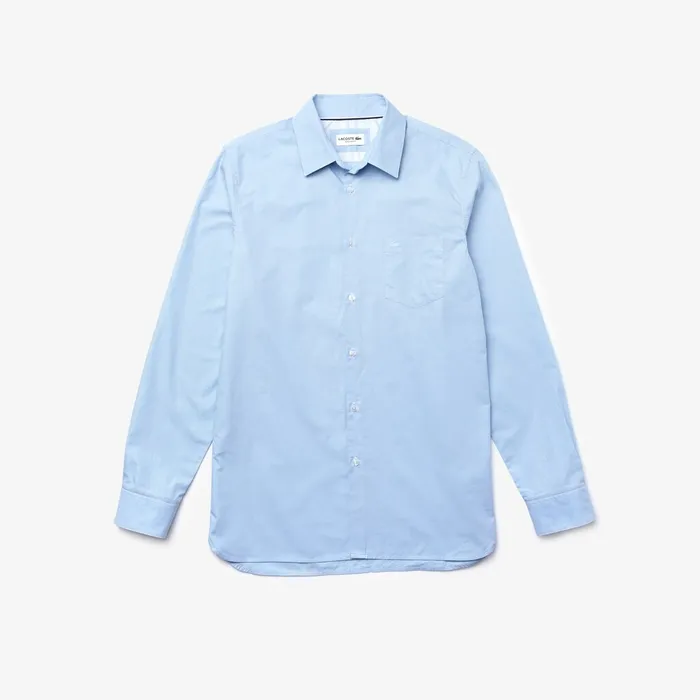Textured Cotton Shirt Light BlueWhite Mens Lacoste Button Down Shirts Casaul
