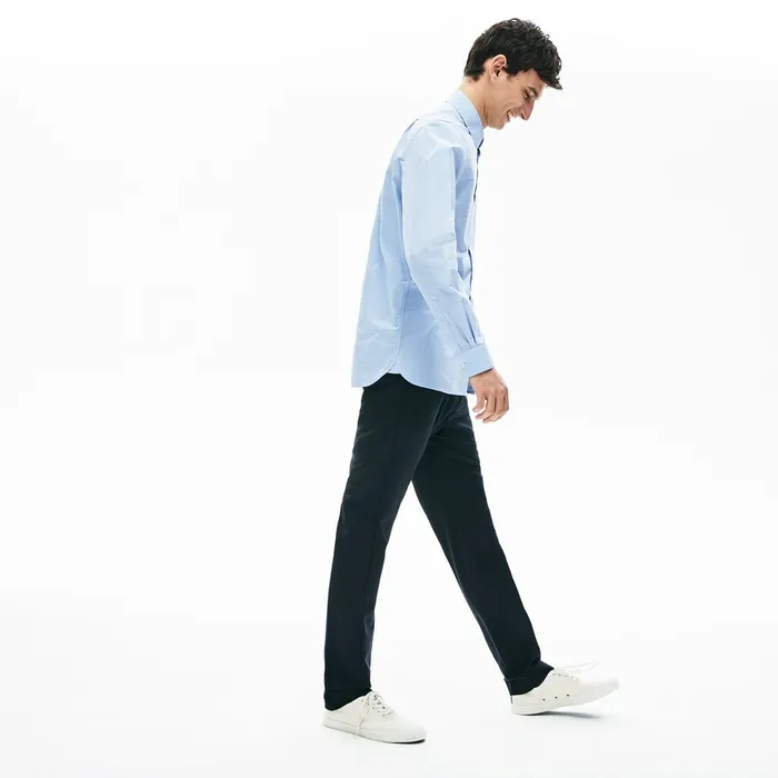 Textured Cotton Shirt Light BlueWhite Mens Lacoste Button Down Shirts Casaul
