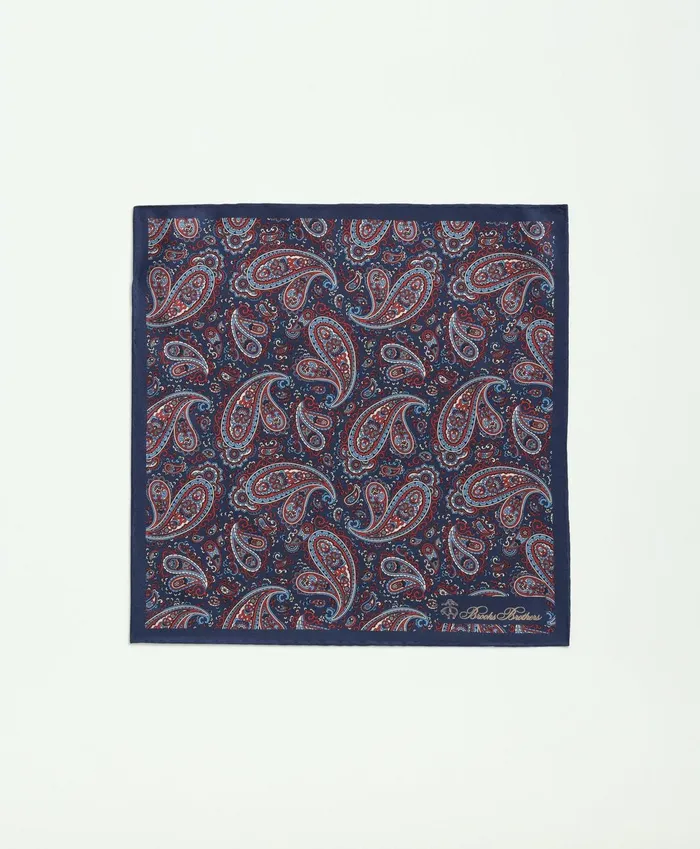 Ties andamp Pocket Squares Men Brooks Brothers Silk Large Paisley Pocket Square Navyred