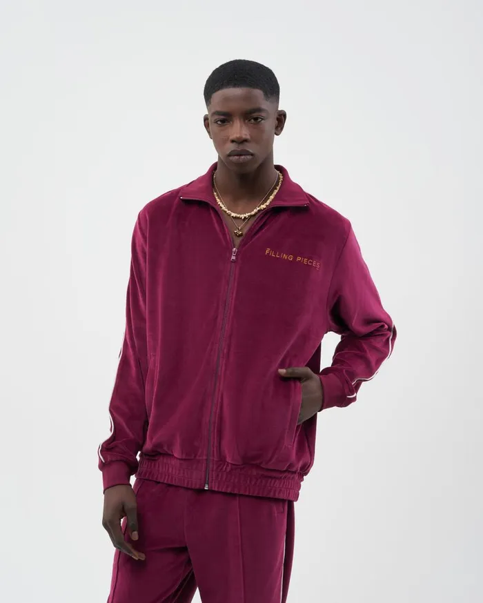 Track Jacket Velvet Burgundy Men Filling Pieces Coats and Jackets