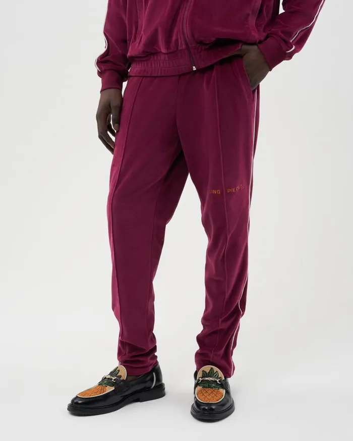 Track Pants Velvet Burgundy Men Filling Pieces Pants and Shorts