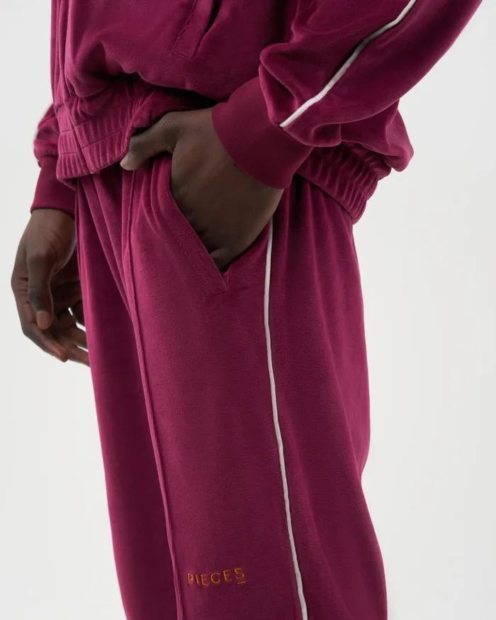 Track Pants Velvet Burgundy Men Filling Pieces Pants and Shorts