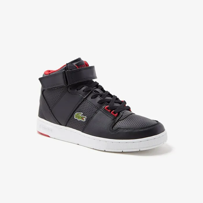 Tramline Mid Leather Sneakers BlackRed Mens Lacoste Sneakers For Sale Online
