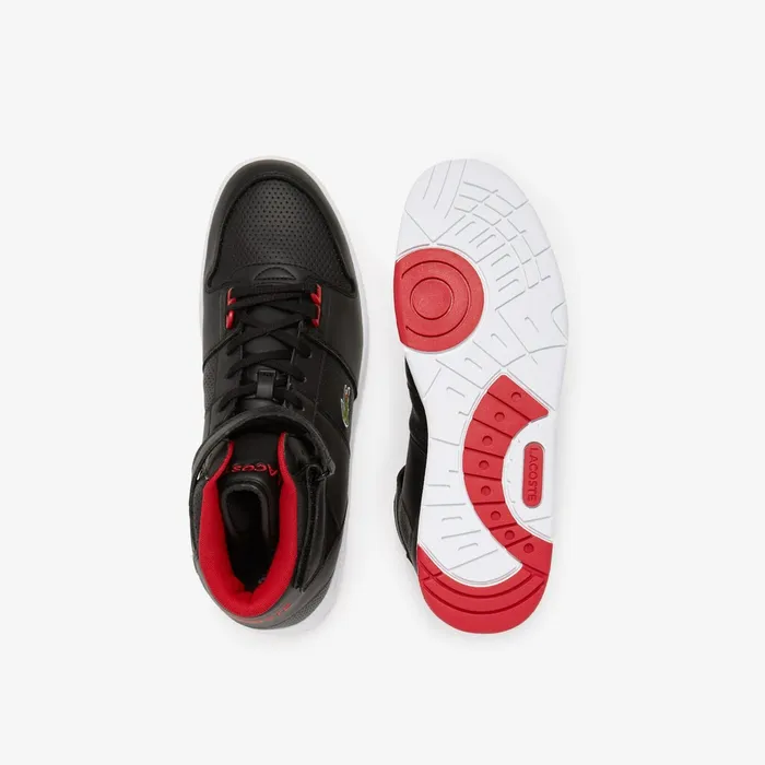 Tramline Mid Leather Sneakers BlackRed Mens Lacoste Sneakers For Sale Online