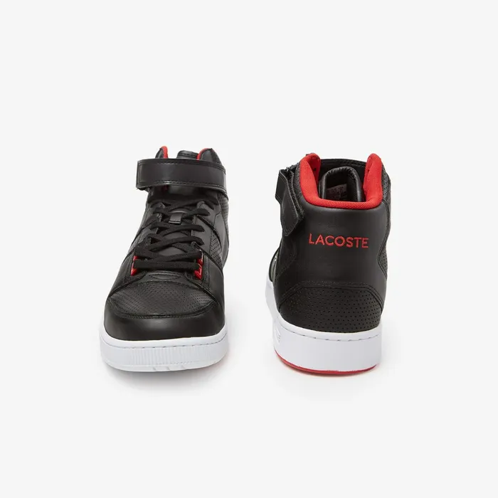 Tramline Mid Leather Sneakers BlackRed Mens Lacoste Sneakers For Sale Online