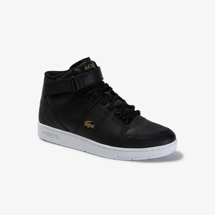 Tramline Mid Perforated Leather Sneakers BlackWhite Mens Lacoste Sneakers Online