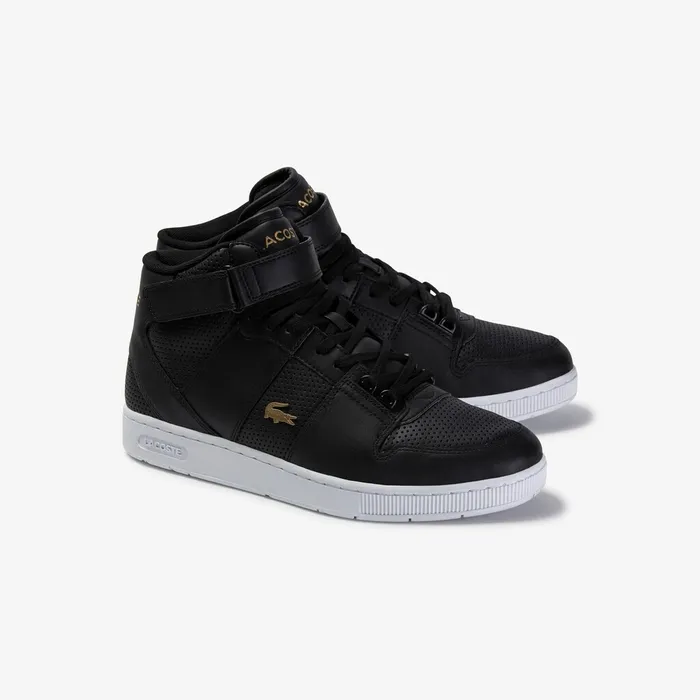 Tramline Mid Perforated Leather Sneakers BlackWhite Mens Lacoste Sneakers Online
