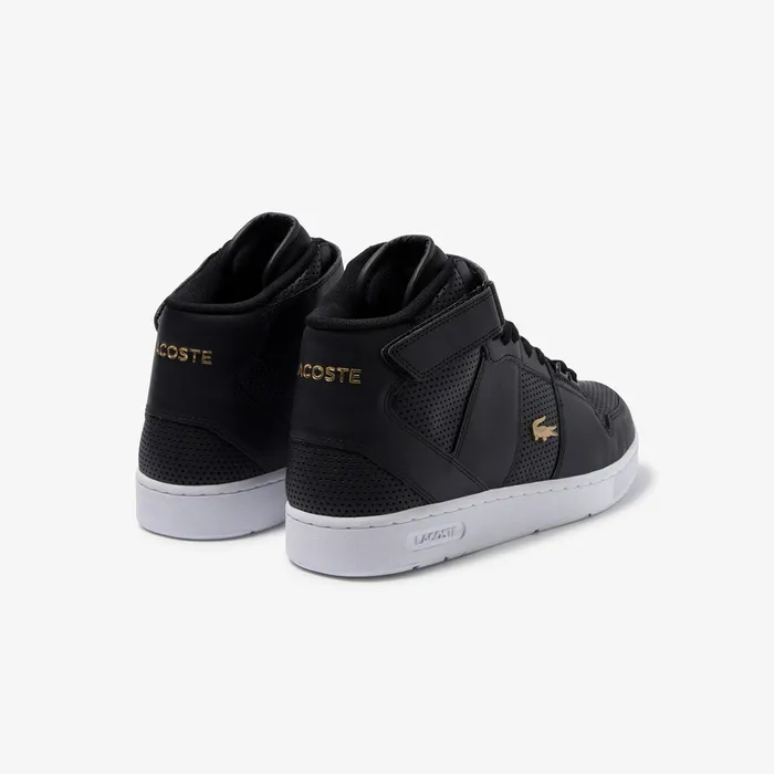 Tramline Mid Perforated Leather Sneakers BlackWhite Mens Lacoste Sneakers Online