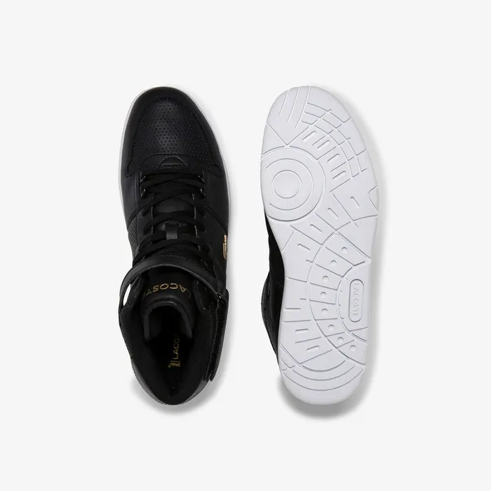 Tramline Mid Perforated Leather Sneakers BlackWhite Mens Lacoste Sneakers Online