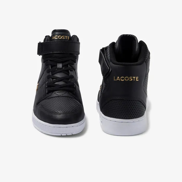 Tramline Mid Perforated Leather Sneakers BlackWhite Mens Lacoste Sneakers Online
