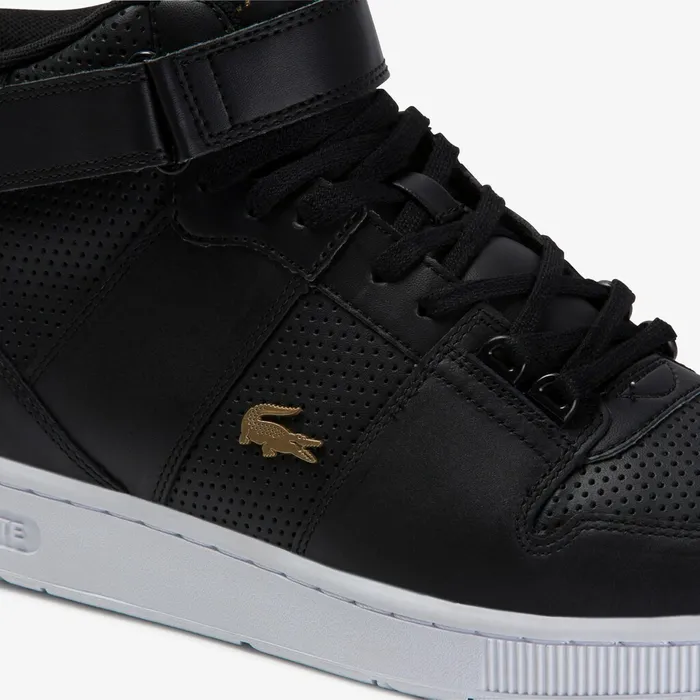 Tramline Mid Perforated Leather Sneakers BlackWhite Mens Lacoste Sneakers Online