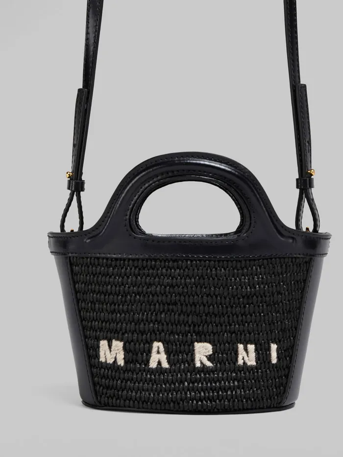 Tropicalia Micro Bag In Black Leather And Raffiaeffect Fabric Women Marni Tropicalia Bag