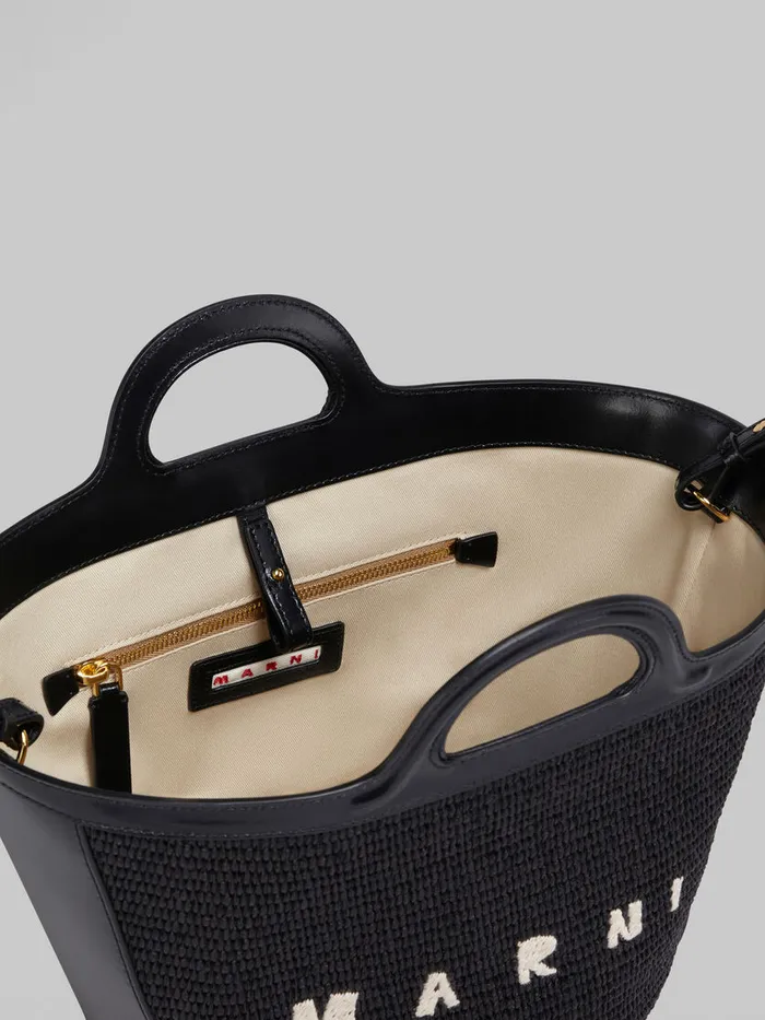 Tropicalia Small Bag In Black Leather And Raffiaeffect Fabric Women Marni Tropicalia Bag