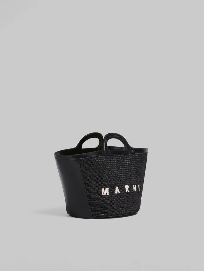 Tropicalia Small Bag In Black Leather And Raffiaeffect Fabric Women Marni Tropicalia Bag
