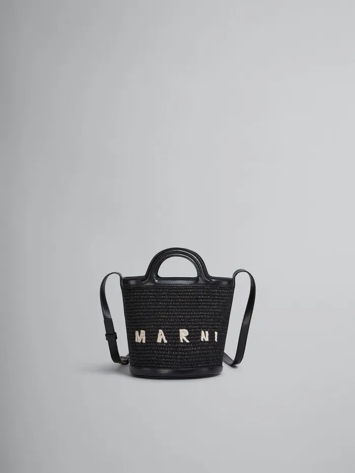Tropicalia Small Bucket Bag In Black Leather And Raffiaeffect Fabric Women Marni Tropicalia Bag Tropicalia Small Bucket Bag In Black Leather And Raffiaeffect Fabric Women Marni Tropicalia Bag