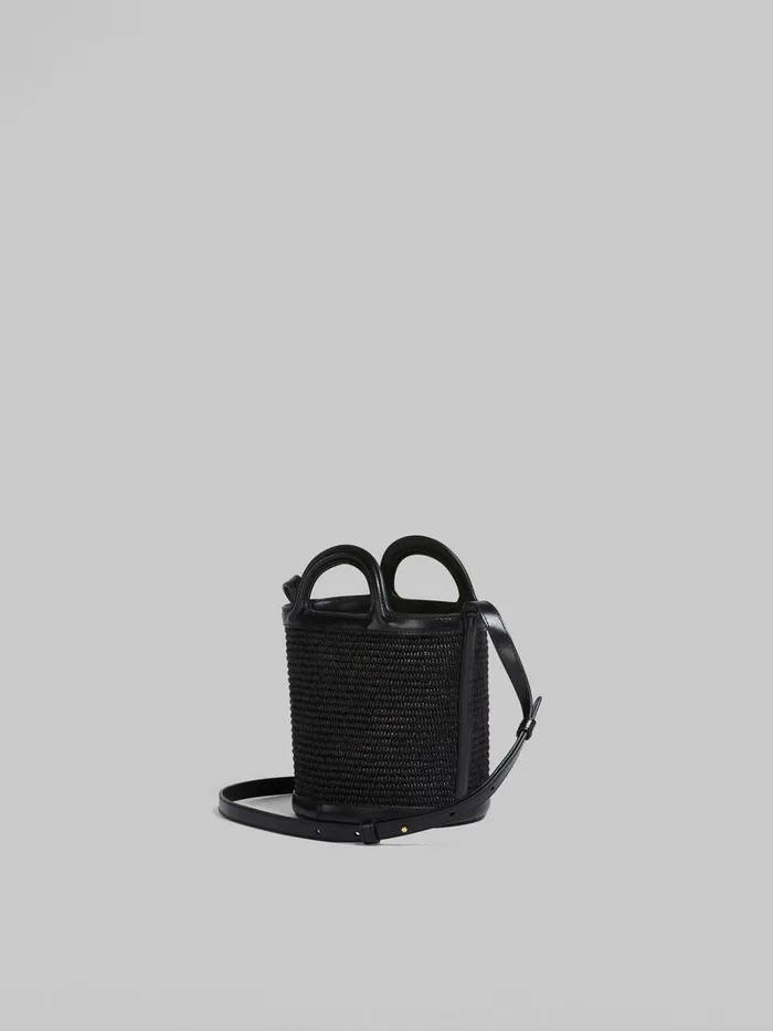 Tropicalia Small Bucket Bag In Black Leather And Raffiaeffect Fabric Women Marni Tropicalia Bag
