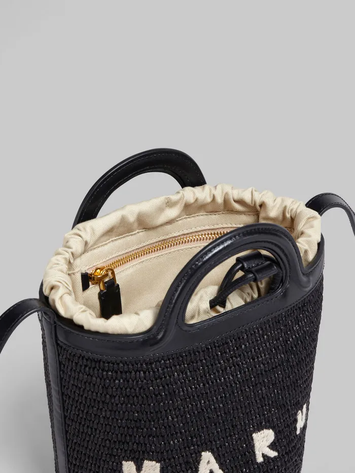 Tropicalia Small Bucket Bag In Black Leather And Raffiaeffect Fabric Women Marni Tropicalia Bag
