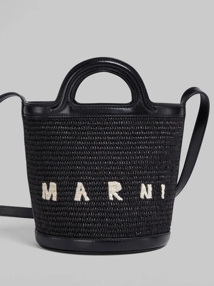 Tropicalia Small Bucket Bag In Black Leather And Raffiaeffect Fabric Women Marni Tropicalia Bag