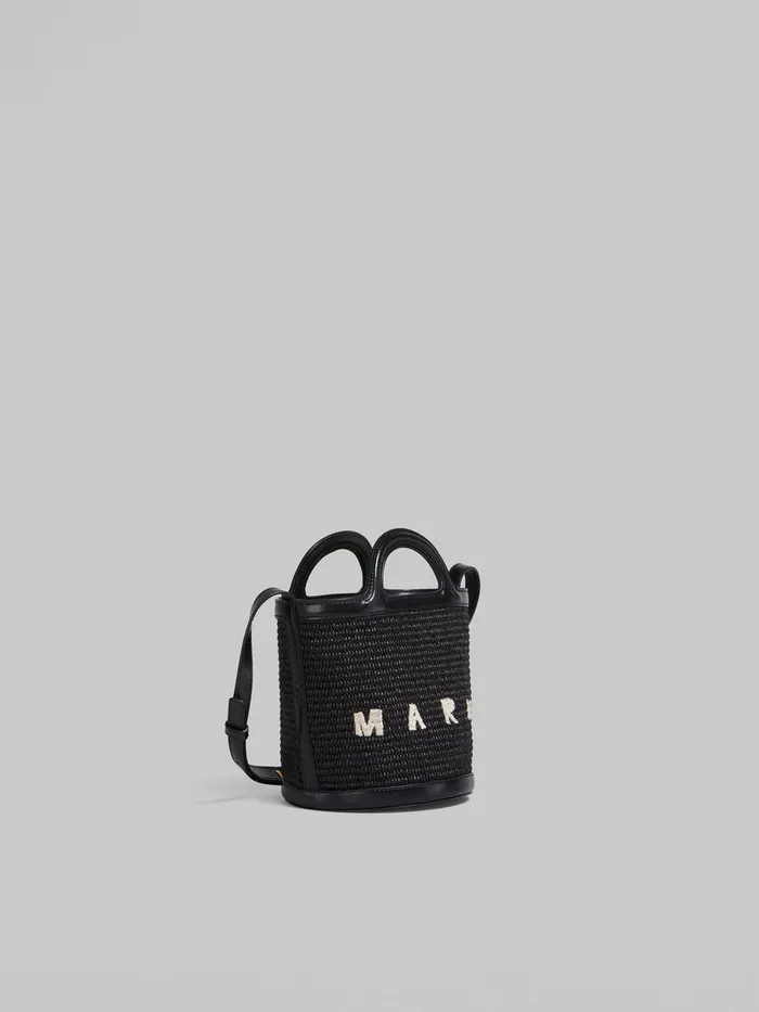 Tropicalia Small Bucket Bag In Black Leather And Raffiaeffect Fabric Women Marni Tropicalia Bag
