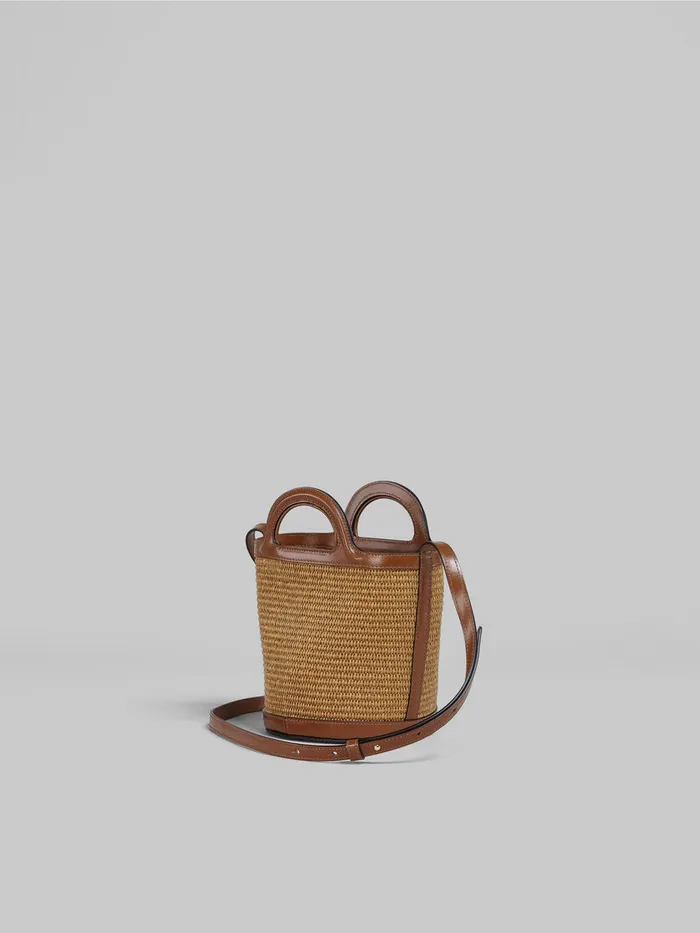 Tropicalia Small Bucket Bag In Brown Leather And Raffiaeffect Fabric Women Marni Tropicalia Bag