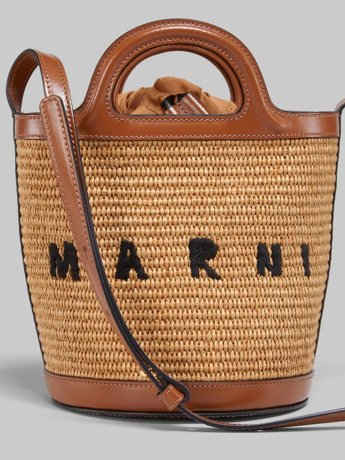 Tropicalia Small Bucket Bag In Brown Leather And Raffiaeffect Fabric Women Marni Tropicalia Bag