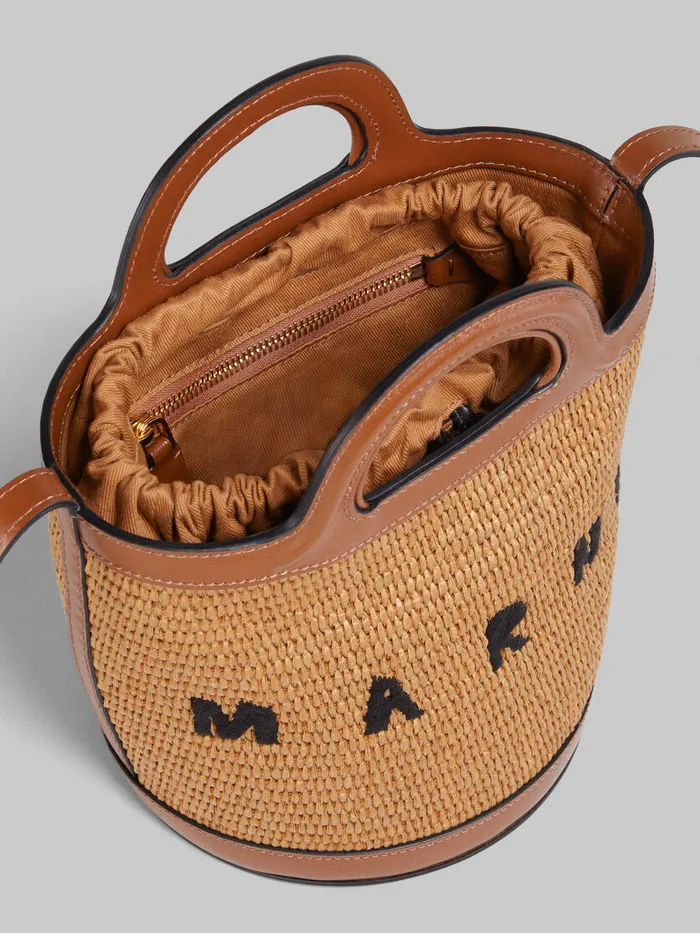 Tropicalia Small Bucket Bag In Brown Leather And Raffiaeffect Fabric Women Marni Tropicalia Bag