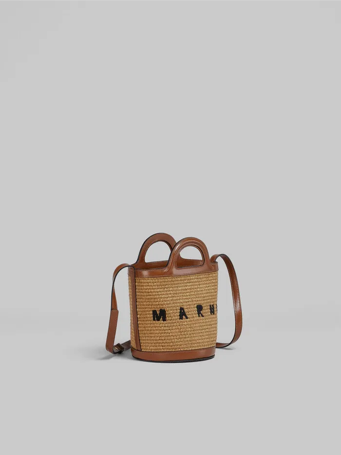 Tropicalia Small Bucket Bag In Brown Leather And Raffiaeffect Fabric Women Marni Tropicalia Bag
