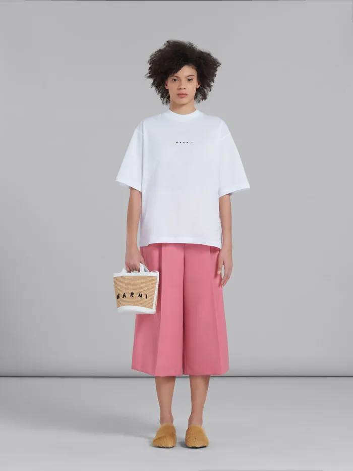 Tropicalia Small Bucket Bag In White Leather And Raffiaeffect Fabric Women Marni Tropicalia Bag