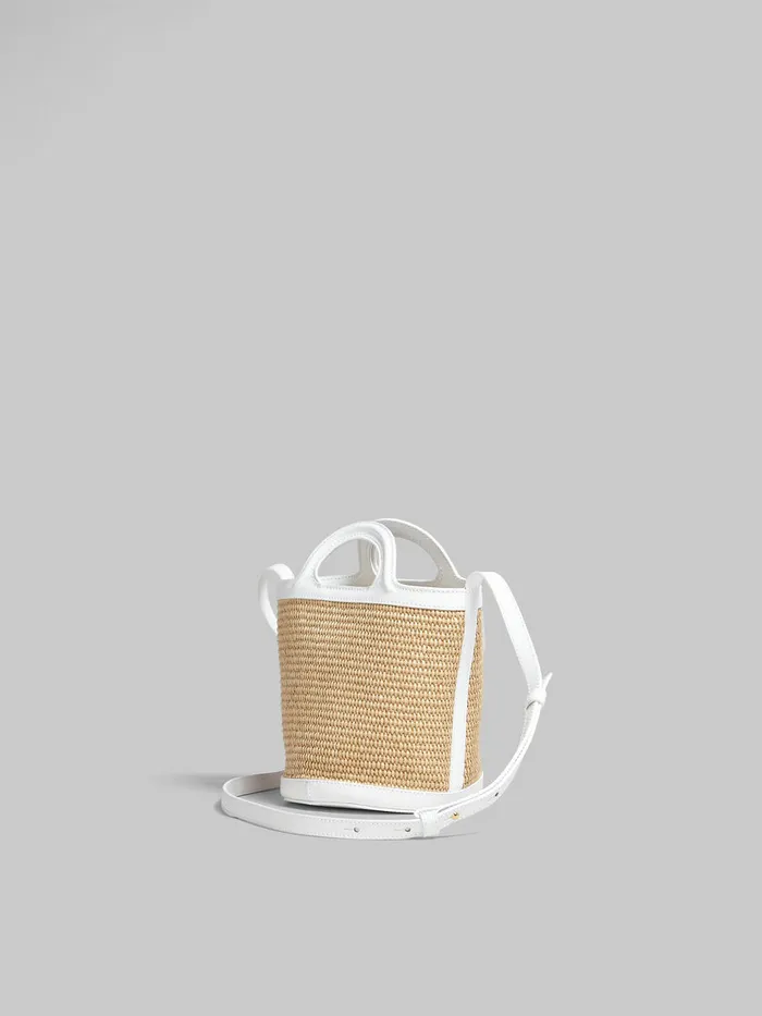 Tropicalia Small Bucket Bag In White Leather And Raffiaeffect Fabric Women Marni Tropicalia Bag