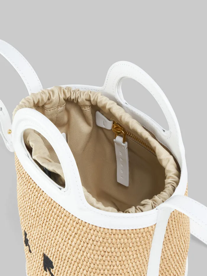 Tropicalia Small Bucket Bag In White Leather And Raffiaeffect Fabric Women Marni Tropicalia Bag